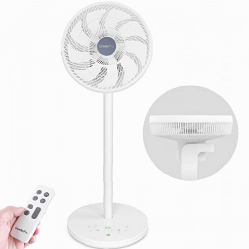 LeaderPro Ventilador de Pie Silencioso, Ventilador Circulación del Aire con 3D Oscilación Vertical y Horizontal | DC Motor 25W | 12 Velocidades | Mando a Distancia | Temporizador | ECO | 32m²