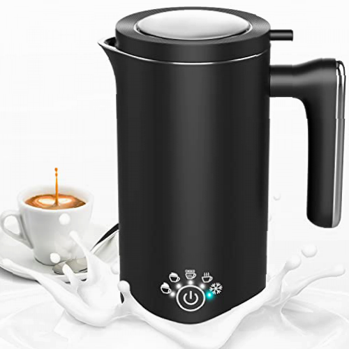 5 en 1 Espumador de Leche Eléctrico 500ML, Batidora Leche Espuma 500 W, Silencioso, Revestimiento Antiadherente, Milk Frother para Espuma de Leche Caliente/Fría, Chocolate Caliente, Café, Capuchino