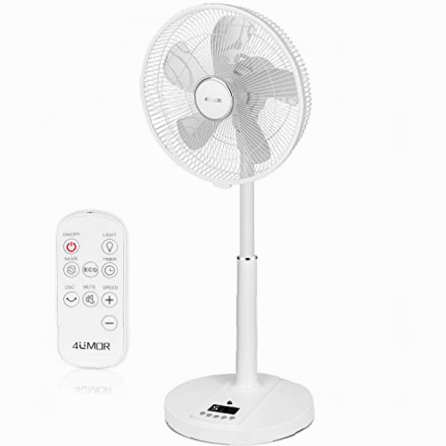 4UMOR Ventilador de Pie Silencioso 20dB, Eco, Motor DC 24W, con Mando a Distancia, 9 Velocidades, 4 Modos, con Temporizador