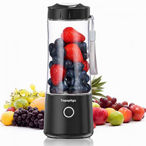 Minibatidora de pie, batidora batidora para batidos, zumo de frutas, helado, batidora eléctrica sin BPA con 400 ml compacta, pequeña batidora y cepillo de limpieza (negro)