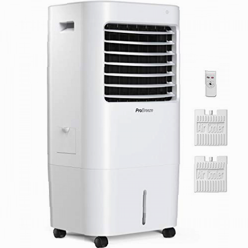 Pro Breeze Climatizador Evaporativo Portátil con Depósito de 10L con 4 Modos, 3 Velocidades, Temporizador, Oscilación y Mando a distancia. Potente Enfriador de Aire con Hielo y Agua