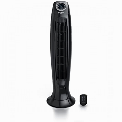 Brandson - Ventilador de torre ECO Green con 9 velocidades - Válvula de pie DC con mando a distancia - Ventilador de columna con oscilación - 86 cm - Ventilador con temporizador - Muy silencioso - GS