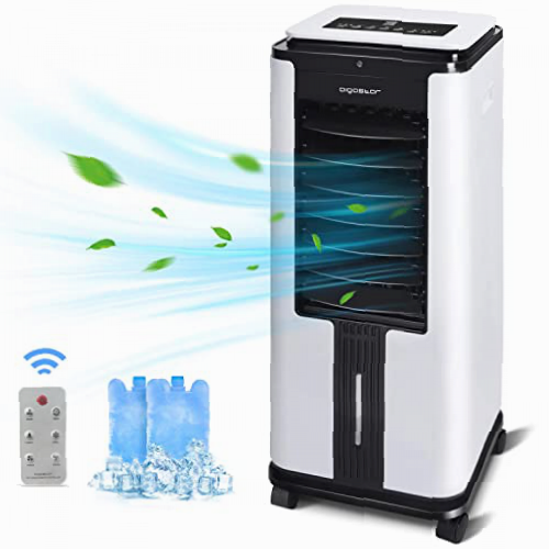 Aigostar Elsa - Enfriador de Aire Grande, 4 en 1 Climatizador Evaporativo, Enfría, Purificador, Humidificador, Ventilador, temporizador 12h, depósito 7 l, 3 velocidades con mando a distancia