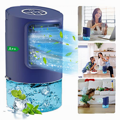 TedGem Aire Acondicionado Portatil, Ventilador Enfriador de Aire Frio Habitacion Ventilador Agua Fria Climatizador Portatil Ventilador Humidificador 7 LED, 3 Velocidades, para Hogar y Oficina (Fine)