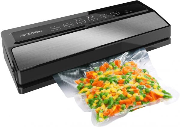 GERYON Envasadora al Vacío para Alimentos Secos y Húmedos, Profesional Sellador al Vacío Automático Doméstico y Comercial con 2 Modos, Botones Táctiles, con Kit para Principiantes-0