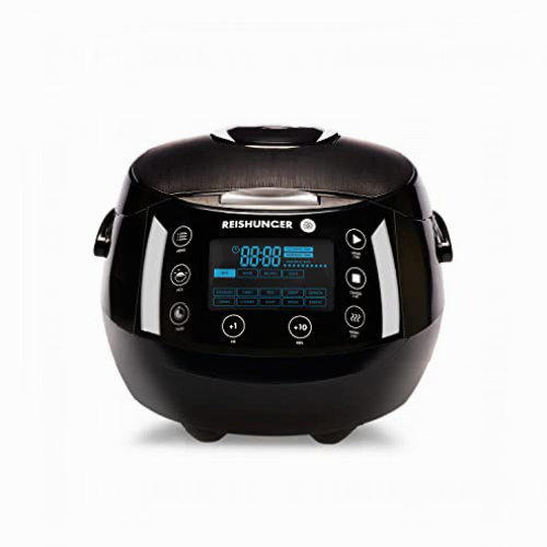 Reishunger Olla Arrocera Programable y Vaporera Negro hasta 8 Personas – Hervidor de Arroz con 12 Programas - Con Pantalla LED y Función Automática de Mantenimiento del Calor