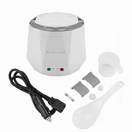 Olla arrocera eléctrica, vaporera de alimentos 24V 140W 1.3 L para cocinar arroz, gachas, huevos nutritivos y platos calientes(Blanco)