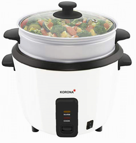 Korona 58010 2 en 1 olla arrocera y vaporera | 500 Watt | 1,5 L de capacidad | Accesorio de cocción al vapor para la preparación de verduras con vitaminas