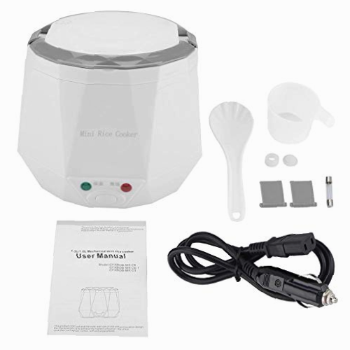 Mini olla arrocera 24 V 140 W 1,6 L olla arrocera para coche, olla arrocera eléctrica portátil multifuncional, vaporizador de alimentos para camión (Blanco)