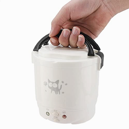 Olla arrocera eléctrica 12V 100W 1.3 L Olla arrocera eléctrica portátil multifuncional Vaporizador de alimentos Vaporizador de alimentos para el automóvil para cocinar sopa de arroz guisos(blanco)