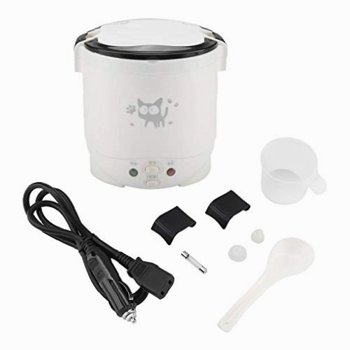 Mini olla arrocera a vapor, 1L 30 min (2 tazas) Olla arrocera eléctrica portátil Olla arrocera antiadherente impermeable con doble hebilla de seguridad para camiones de 24 V(blanco)