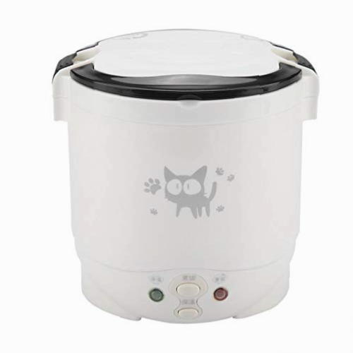 Mini olla Arrocera,1L 12v Fiambrera EléctricaPortátil Olla Arrocera de Viaje para Coche Vaporera Eléctrica Multifuncional Olla Arrocera Vinagre de Arroz para Viajes Camping Hornillo para Camión Blanco