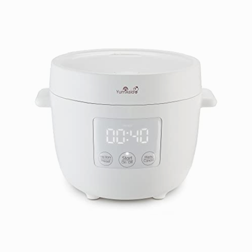 Yum Asia Tsuki Mini arrocera con cuenco de cerámica Shinsei (2,5 tazas, 0,45 litros) 5 funciones de cocción de arroz, 2 funciones de multicocina, pantalla LED oculta, 220-240V (Pebble White)